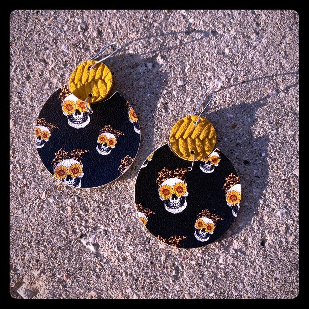 Sunflower cheetah Skull Earrings
